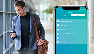 a man walking while looking at his phone on the left and a phone with flipdeck visible on the right