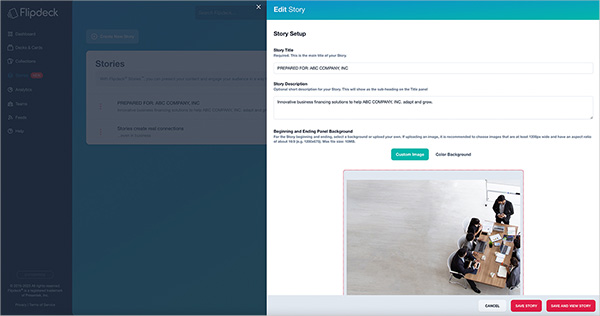 Flipdeck stories webpages in stack with 'New Flipdeck Stories' text