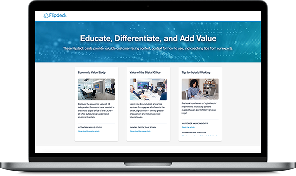 Flipdeck cards example of educate, differentiate and add value