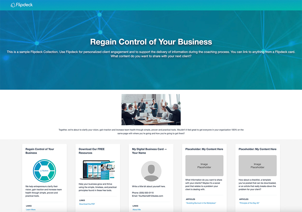 Flipdeck Collection of resources a business coach, consultant or implementer might use