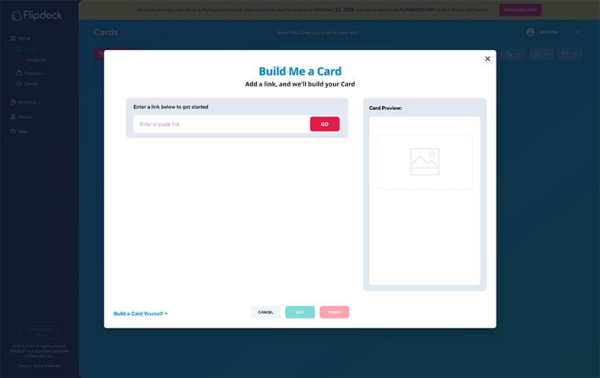 Flipdeck interface, creating your first deck