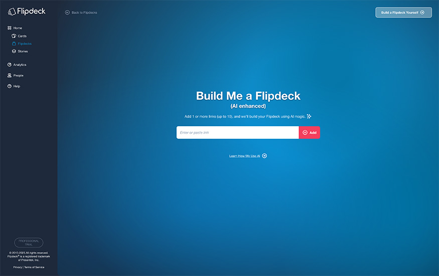 Flipdeck interface, creating your first deck