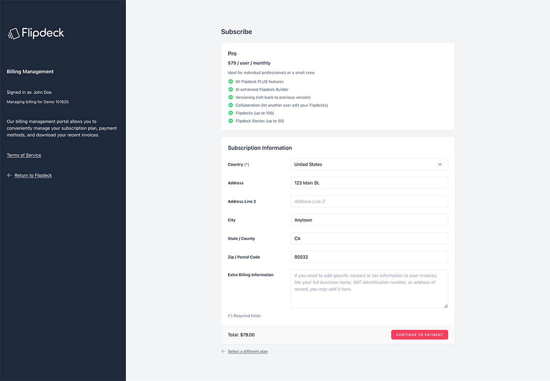 Flipdeck subscription webpage