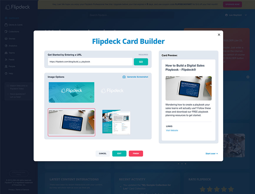 Flipdeck card builder webpage