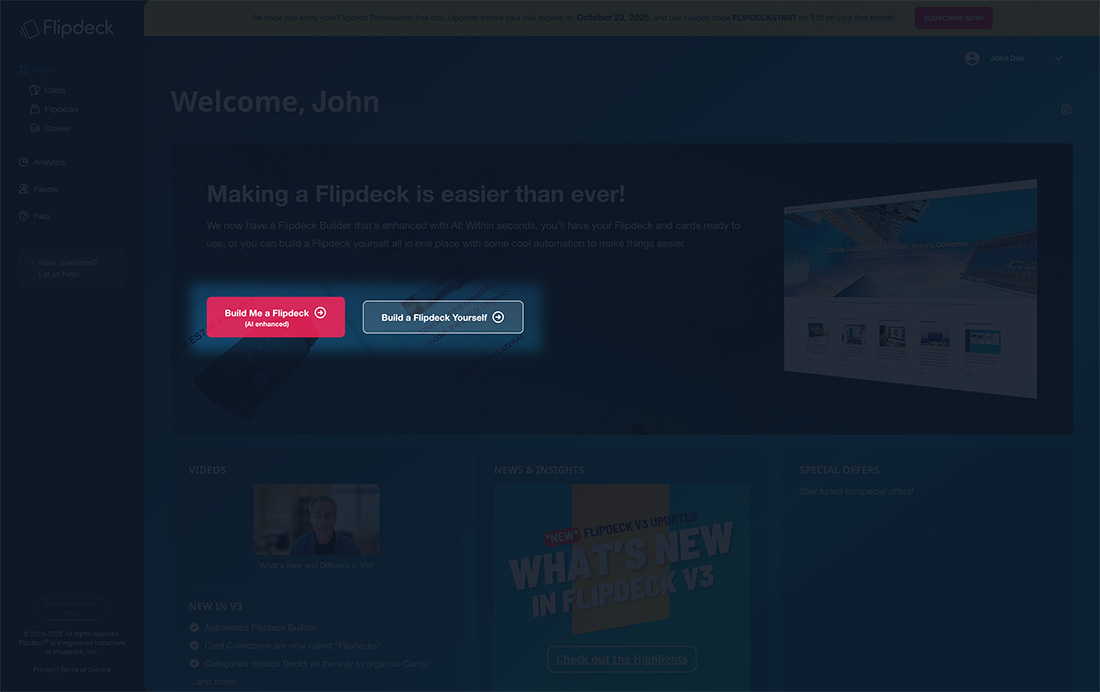 Flipdeck dashboard webpage