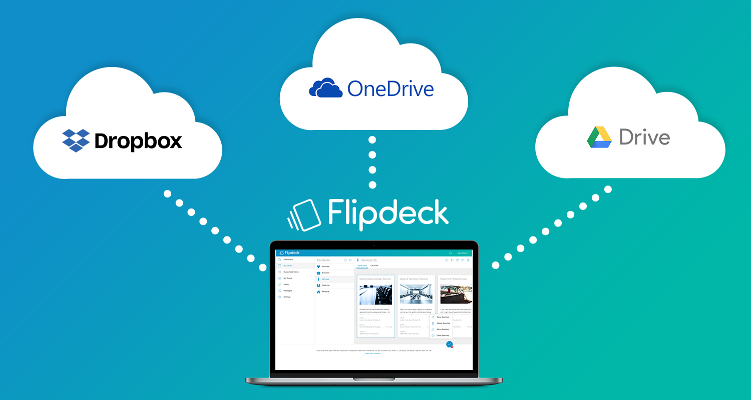 Flipdeck cloud integrations - Dropbox, OneDrive, Google Drive
