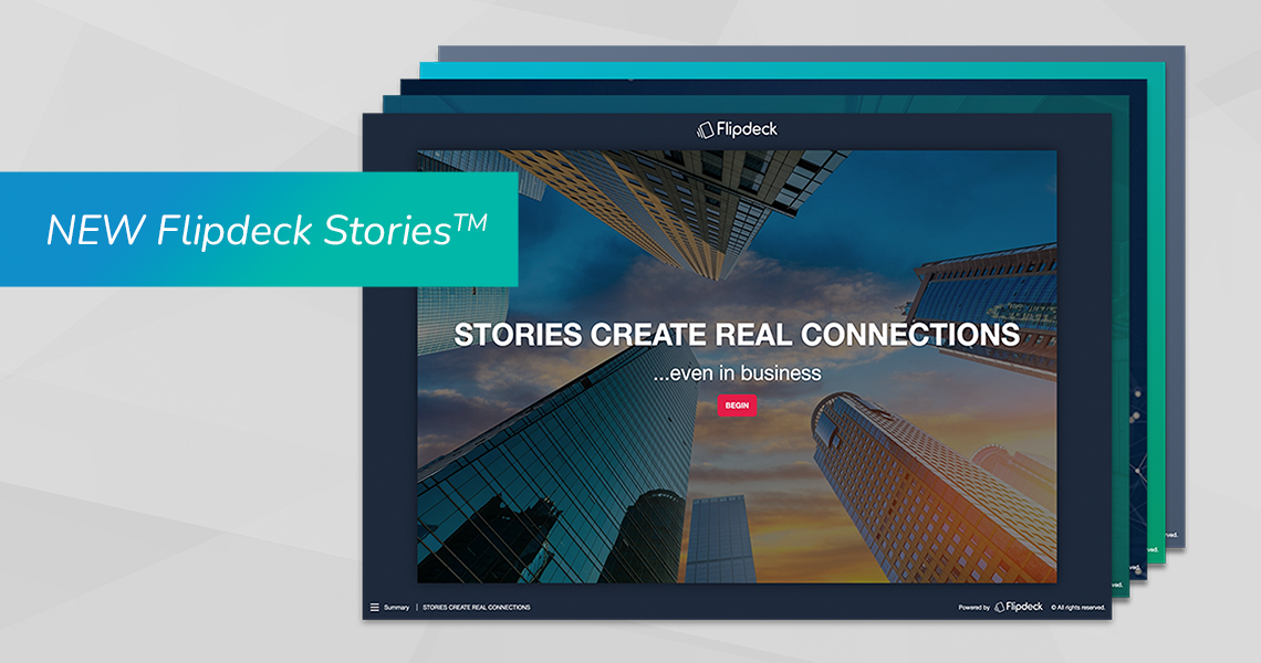 Flipdeck stories webpages in stack with 'New Flipdeck Stories' text