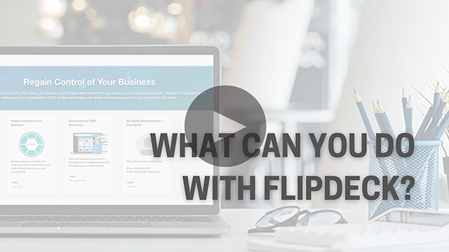the words 'what can you do with Flipdeck' with play icon overlaid on top