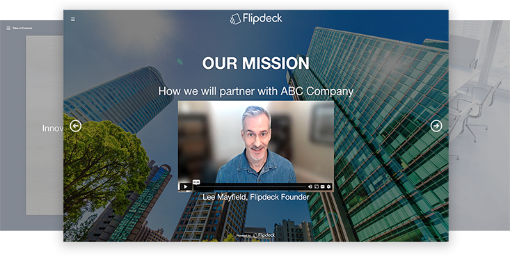 stack of Flipdeck Stories screenshots with top reading 'Our Mission - How we will partner with ABC Company'