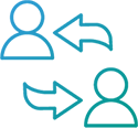 outline of two people and arrows pointing from each to the other in a circle diagram