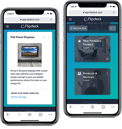 Flipdeck web application on iphone and android mobile devices.