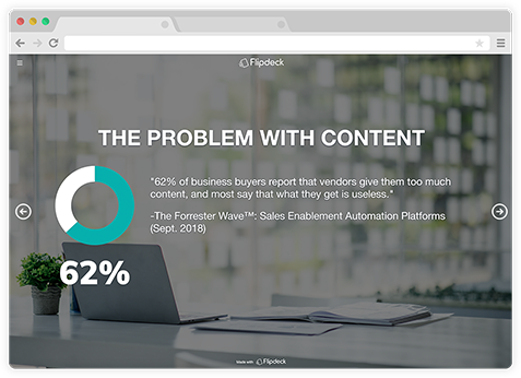Flipdeck story example with text 'The problem with content' in front of desk with laptop