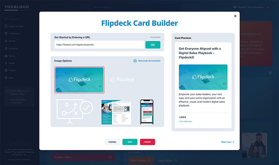 screenshot of card builder interface