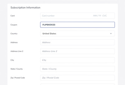 Flipdeck coupon code field