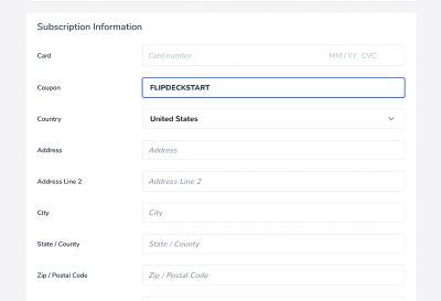 Flipdeck coupon code field
