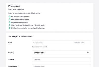 close up of Flipdeck payment page