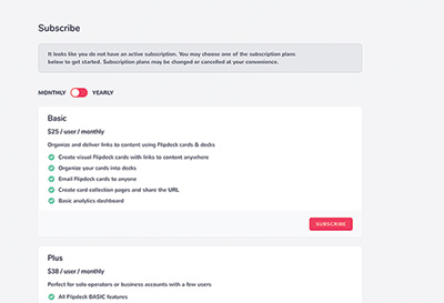 Flipdeck subscription options