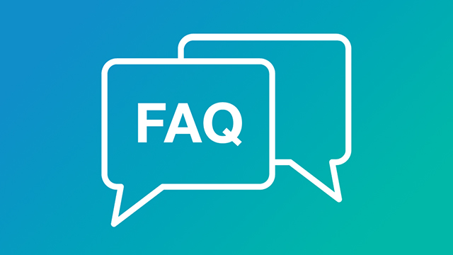 teal gradient background with white outline of message bubble with FAQ text